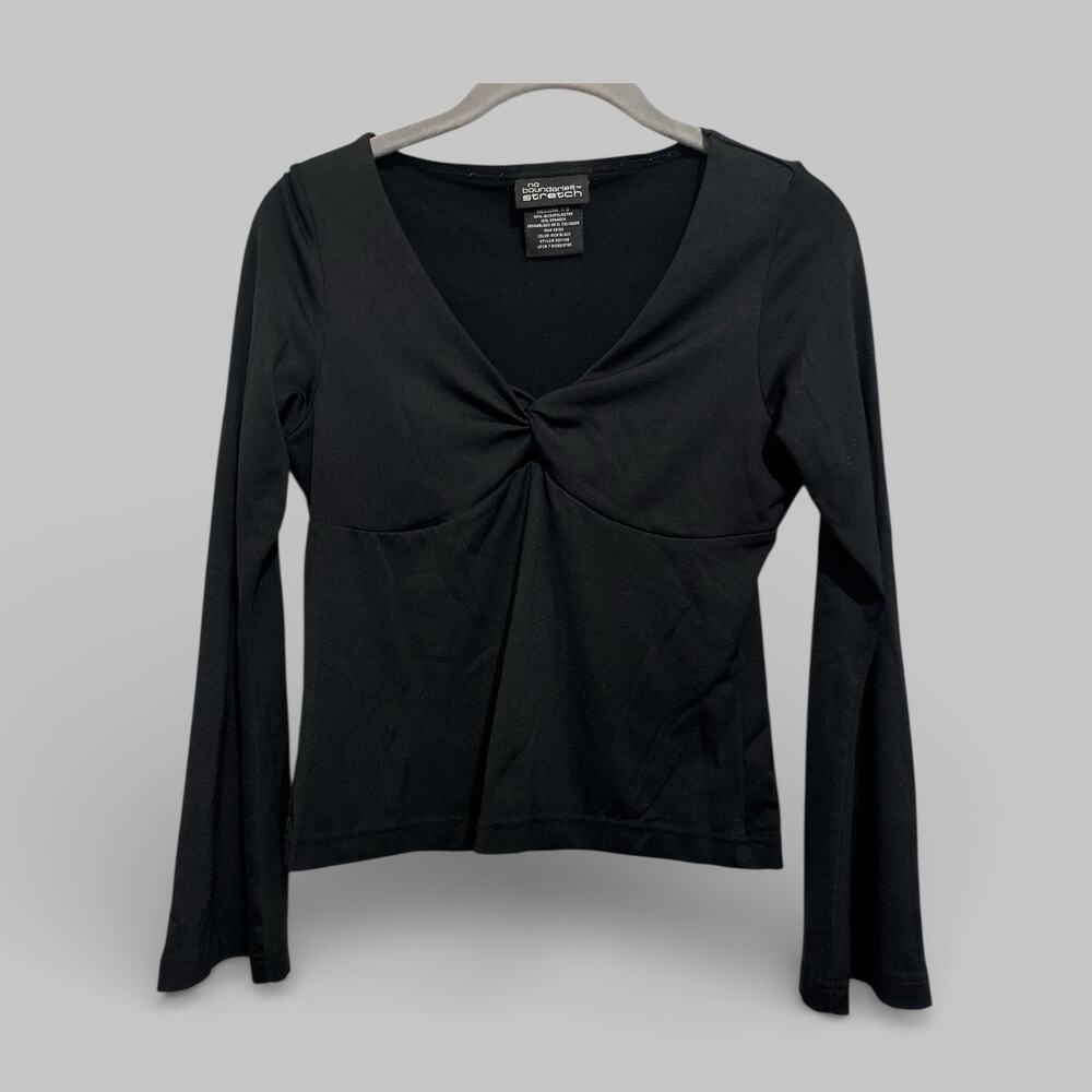 Y2K Black Cropped Top Fitted Twist Front Stretch Flared Cuffs Fairy Grunge M 7/9